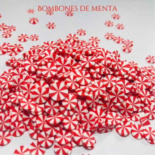 Fimos Bombones de menta navidad rojo y blanco